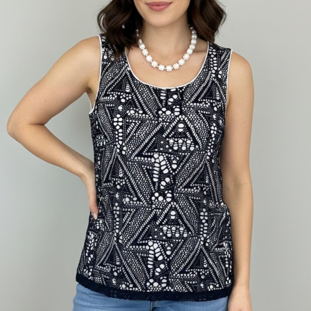 Crochet Lace Top Navy White Chico's Large